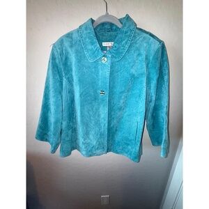 Coldwater‎ Creek Jacket Womens XL Turquoise Suede Button Front Retro Statement